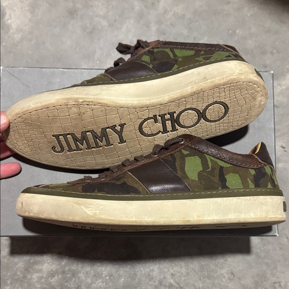 Jimmy Choo Men's Green and Brown camo sneakers
